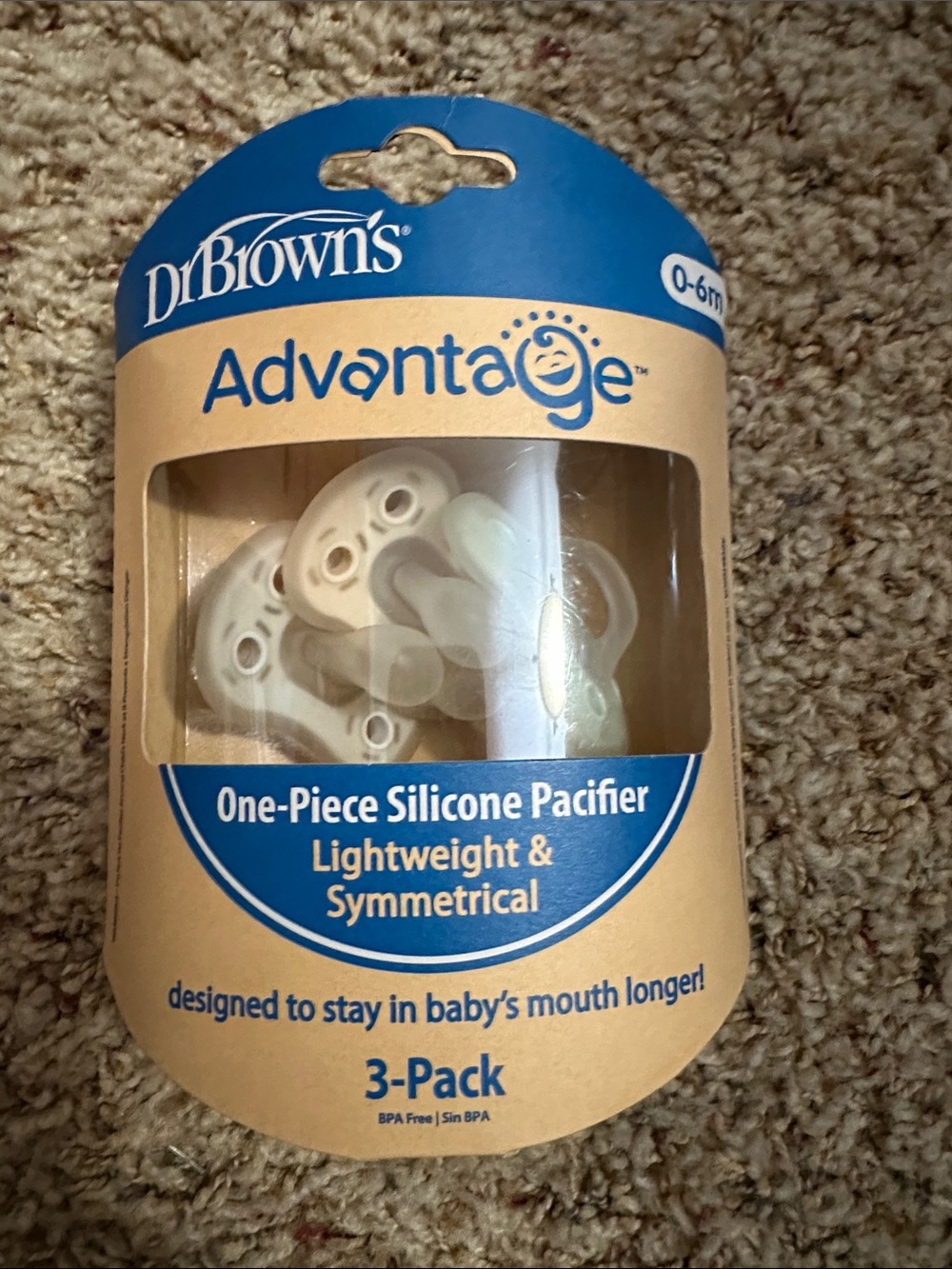 Dr. Brown's Advantage One-Piece Silicone Pacifier 3-Pack - White/Cream
